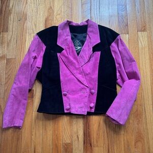 80s Suede Pink and Black Double Breasted Jacket